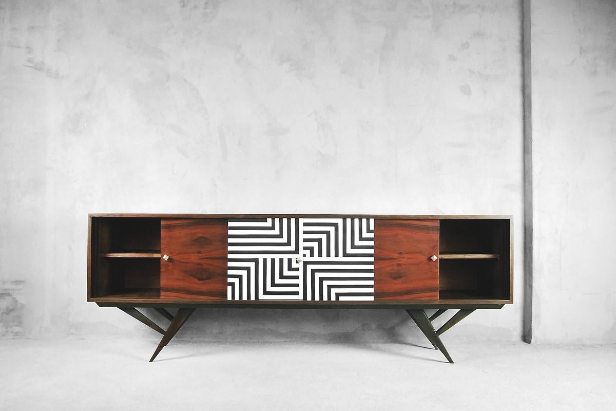 Scandinavian Mid-Century Modern Rosewood Organic Sideboard with Labyrinth Pattern, 1960s