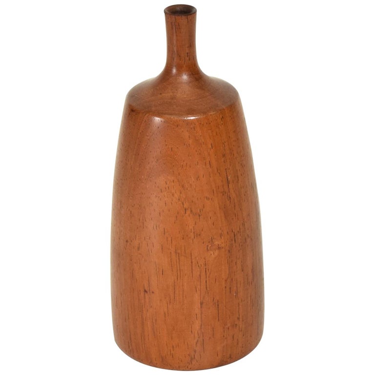 Mid Century Modern Rosewood Sculptural Decorative Vase By Osolnik