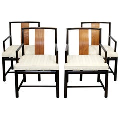 Mid-Century Modern Rosewood Set of 4 Dining Armchairs Dunbar Baker Style, 1960s