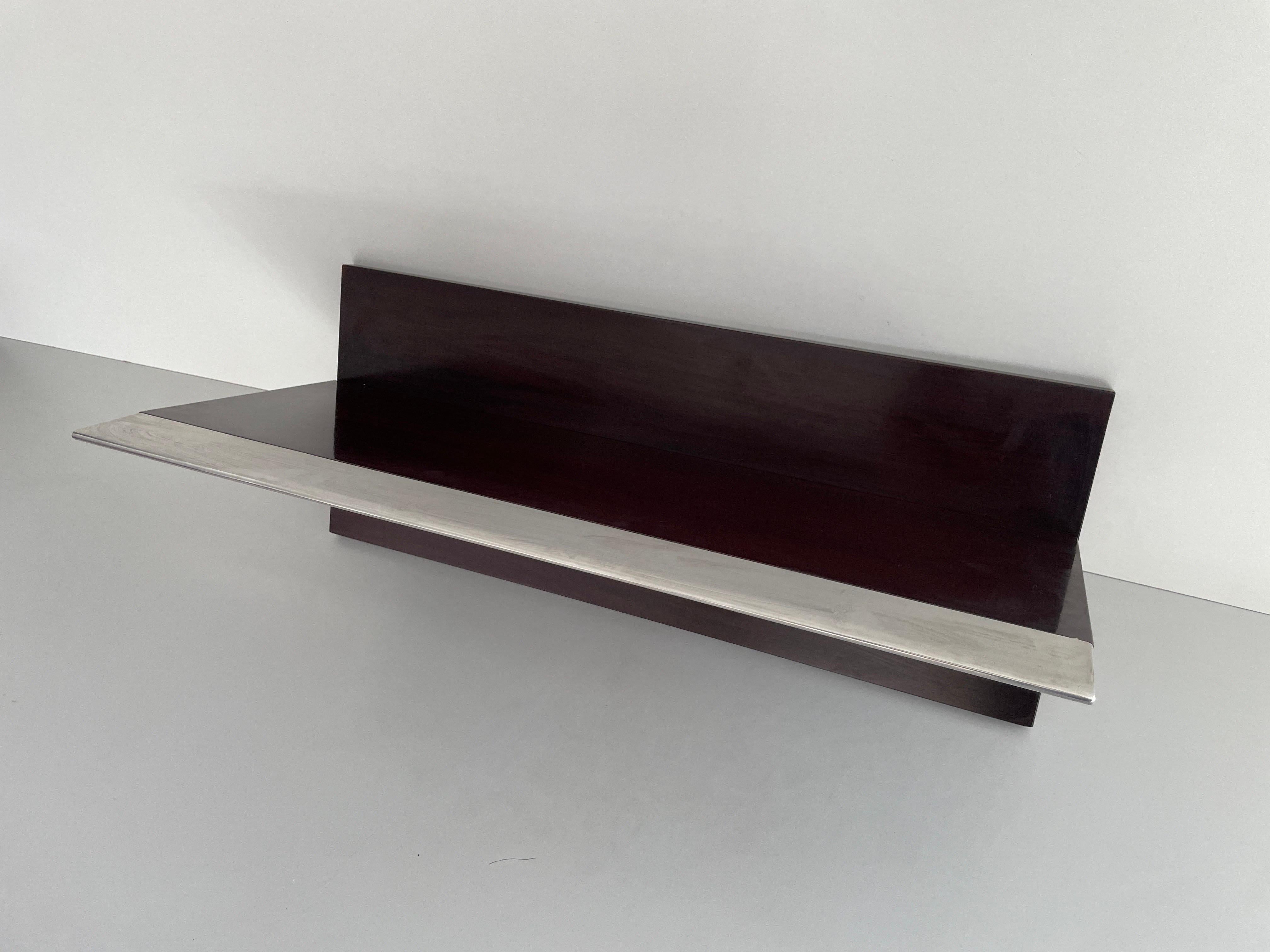 Italian Mid-century Modern Rosewood Shelf with Steel Cover by Saporiti, 1960s, Italy For Sale