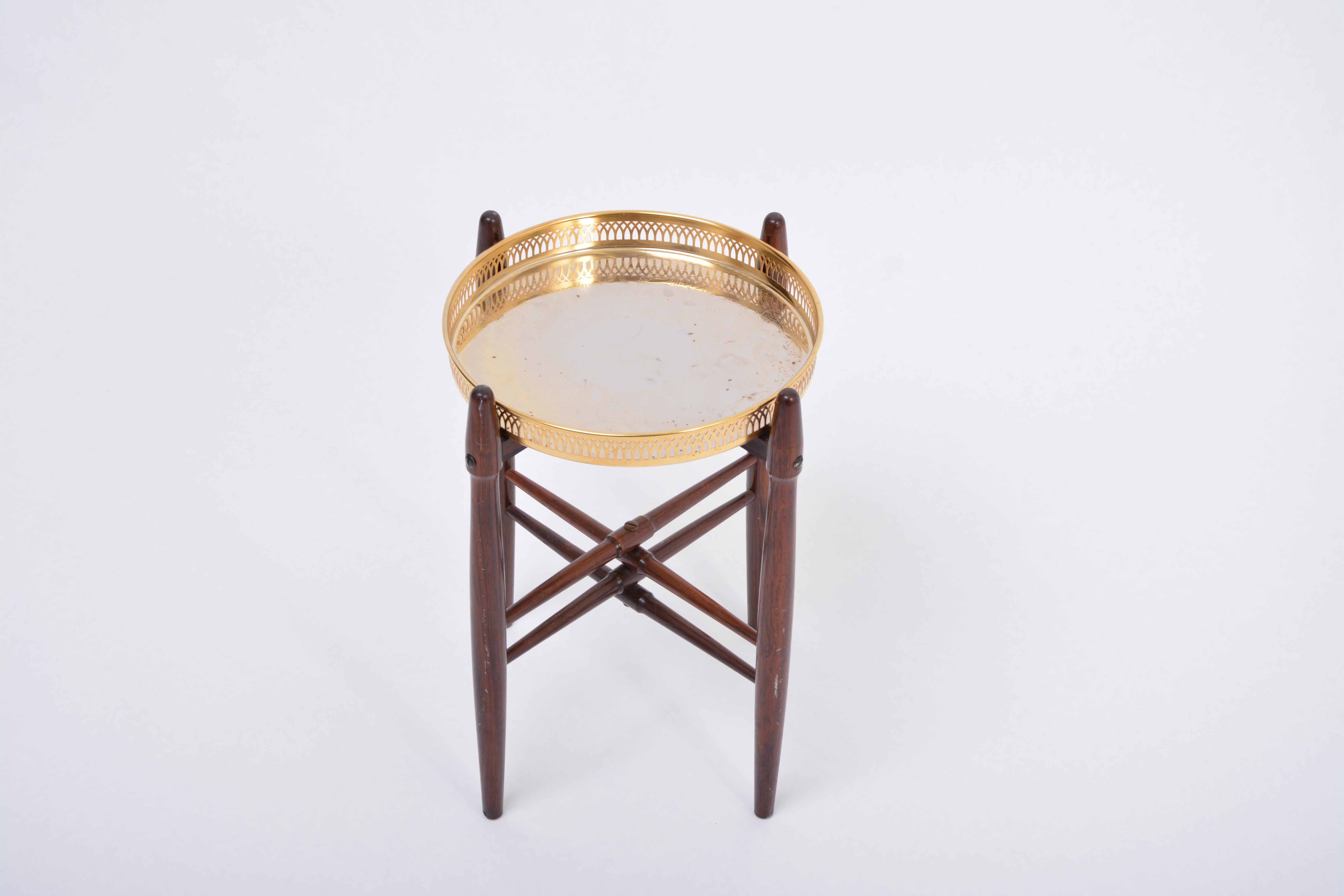 Danish Mid-Century Modern Side Table with Brass Tray by Poul Hundevad, Denmark