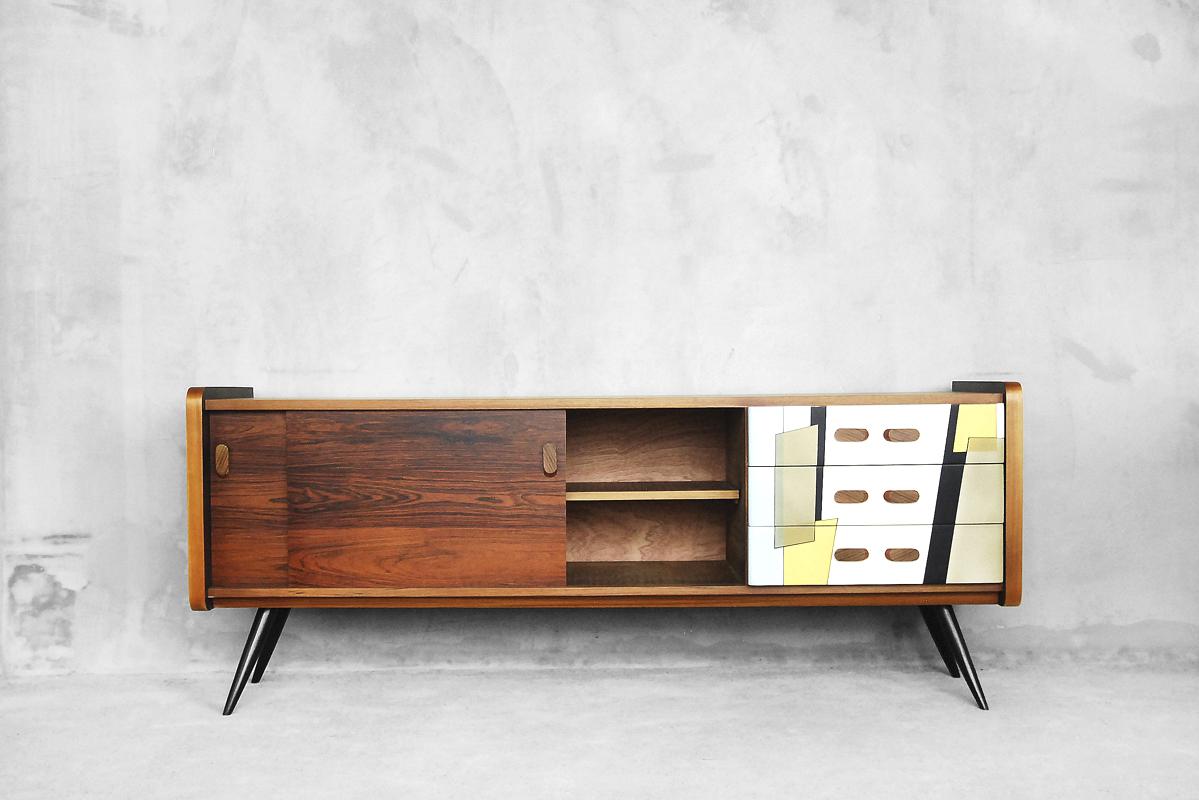 Mid-Century Modern Rosewood Sideboard with Pattern, 1960s In Good Condition In Warsaw, PL