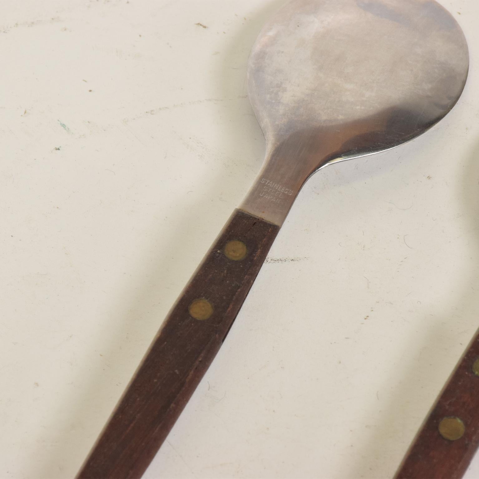 Japanese Mid-Century Modern Rosewood and Stainless Salad Servers, Japan