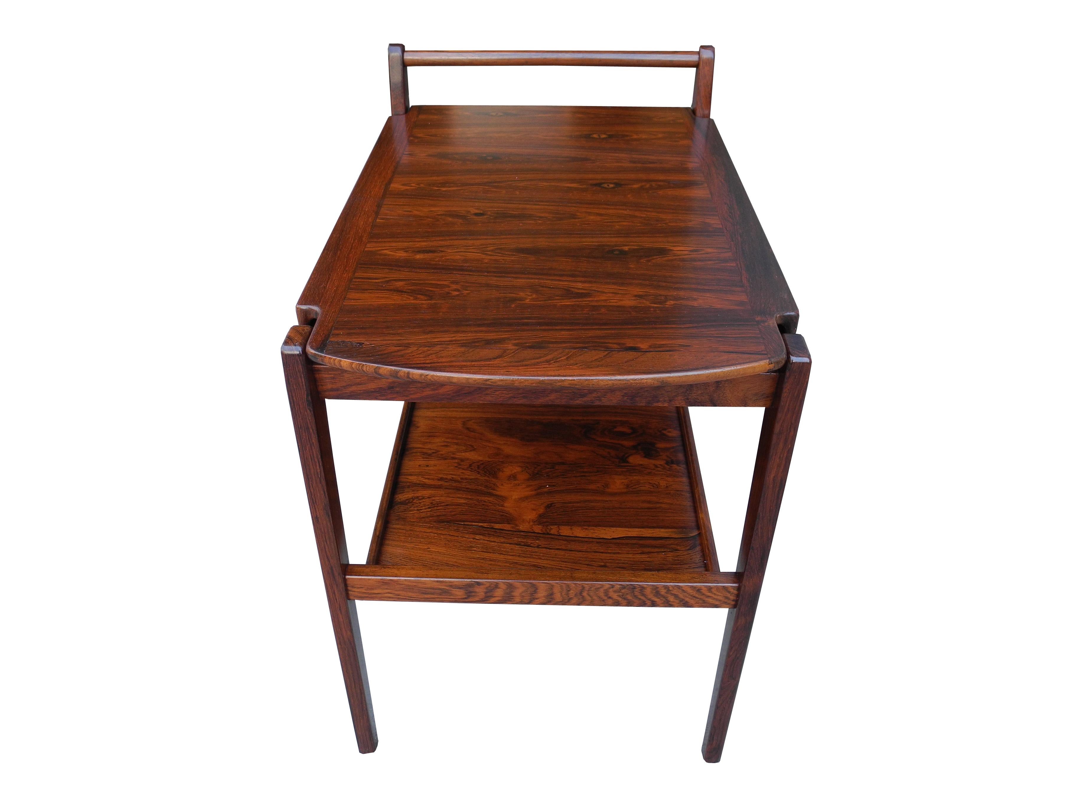 Scandinavian Modern Mid-Century Modern Rosewood Storage Tray Table / Bar Cart by Erik Gustafson For Sale