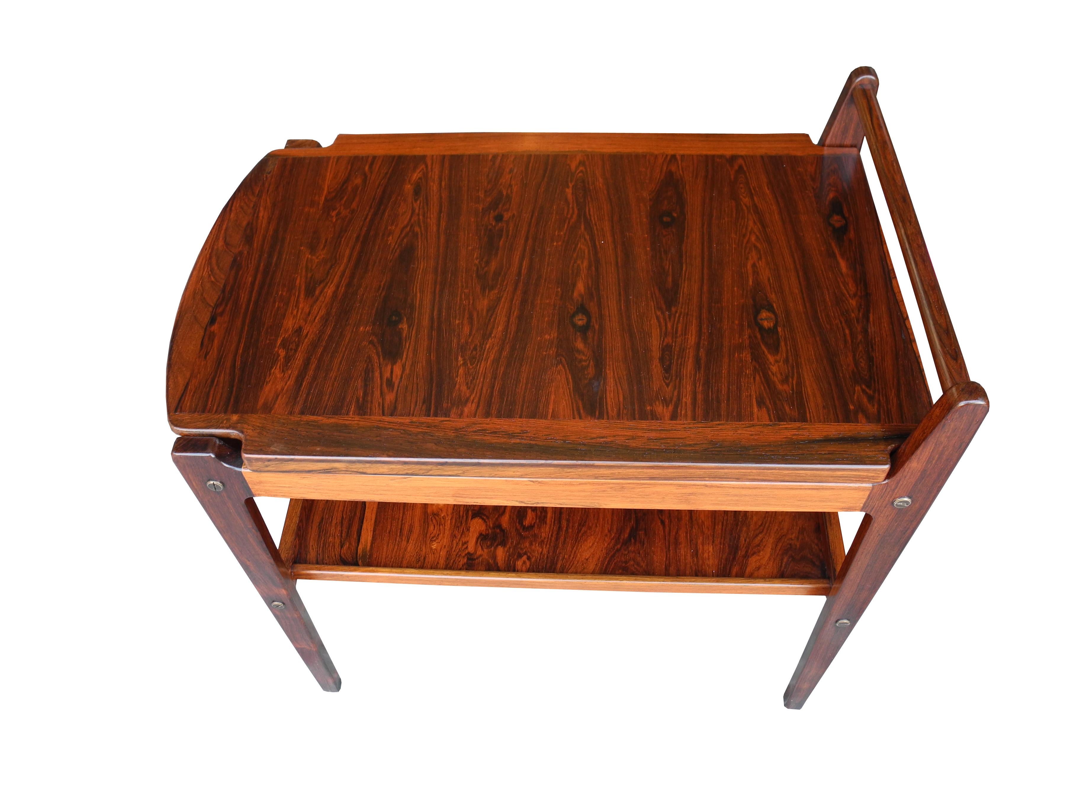 Swedish Mid-Century Modern Rosewood Storage Tray Table / Bar Cart by Erik Gustafson For Sale