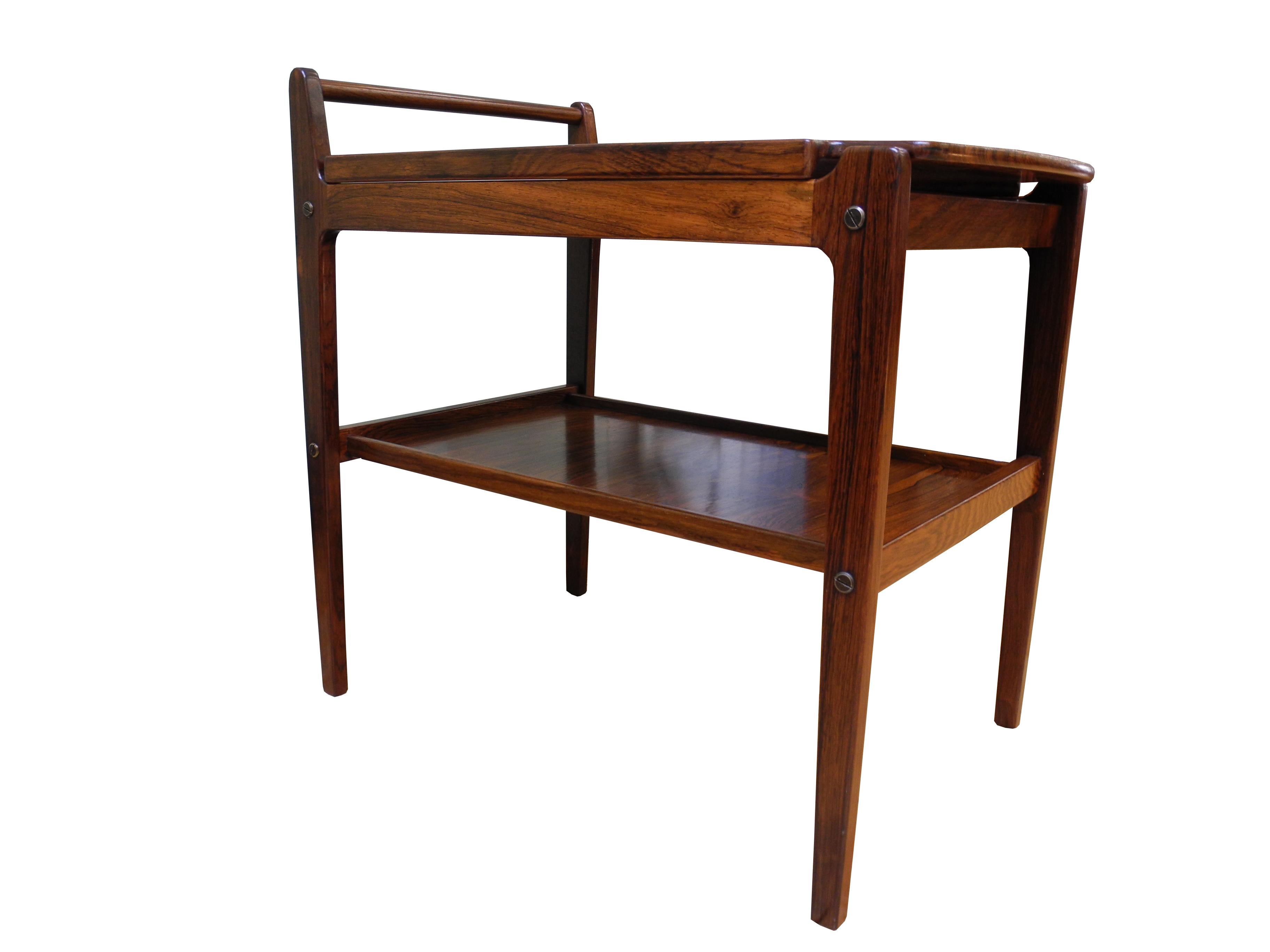 Mid-Century Modern Rosewood Storage Tray Table / Bar Cart by Erik Gustafson In Good Condition For Sale In Hudson, NY