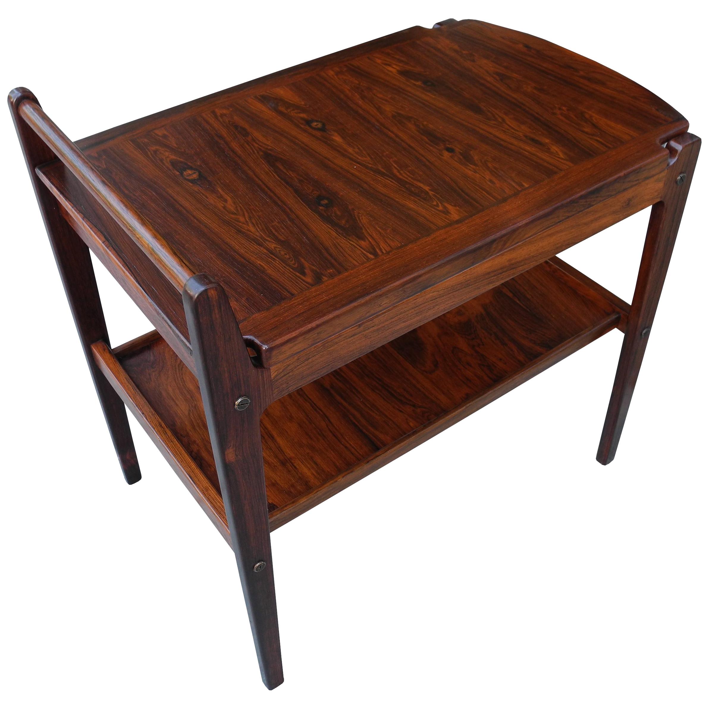 Mid-Century Modern Rosewood Storage Tray Table / Bar Cart by Erik Gustafson For Sale