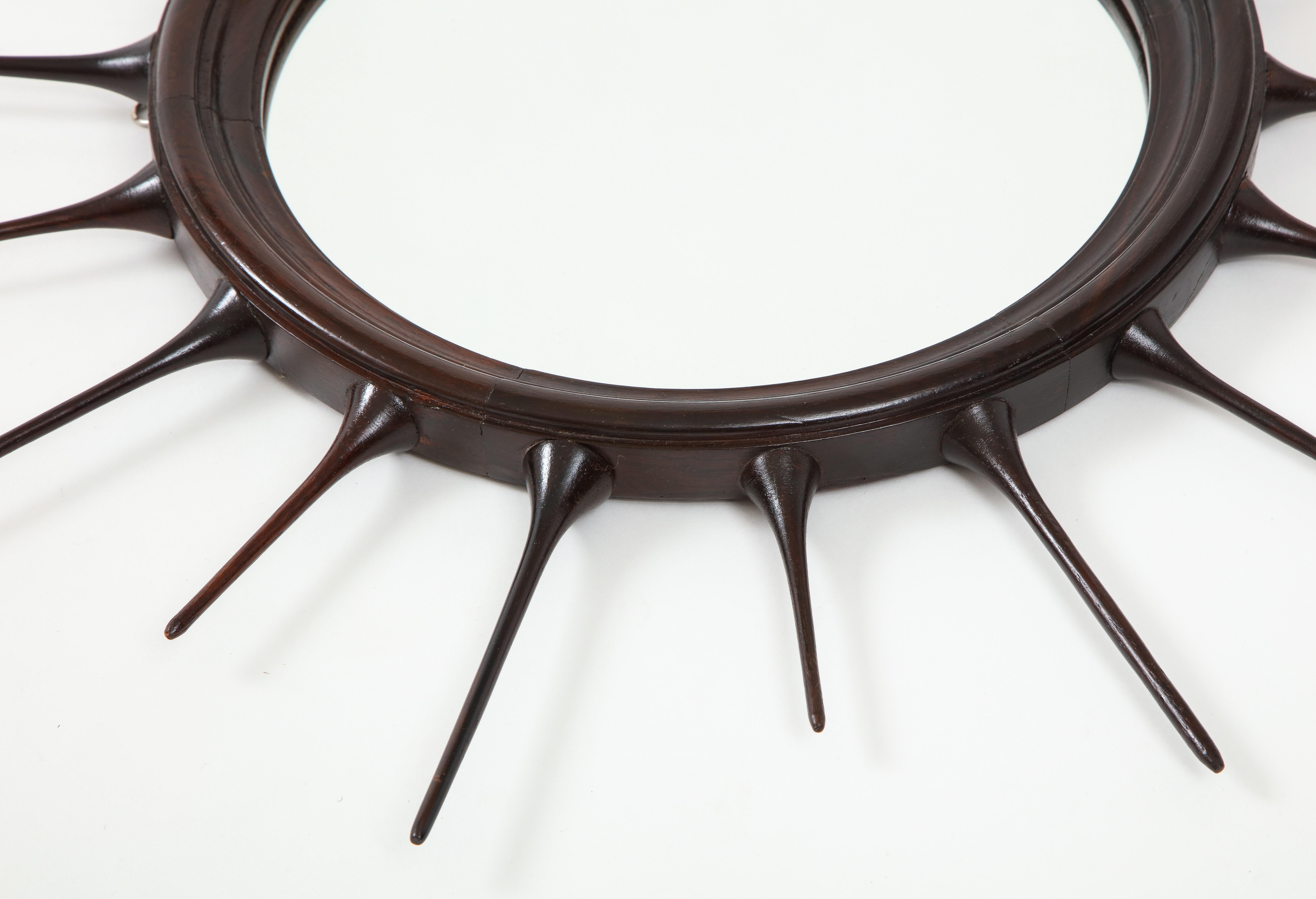 Mid-Century Modern Wood Sunburst Mirror, Brazil, 1950s In Good Condition In Deerfield Beach, FL