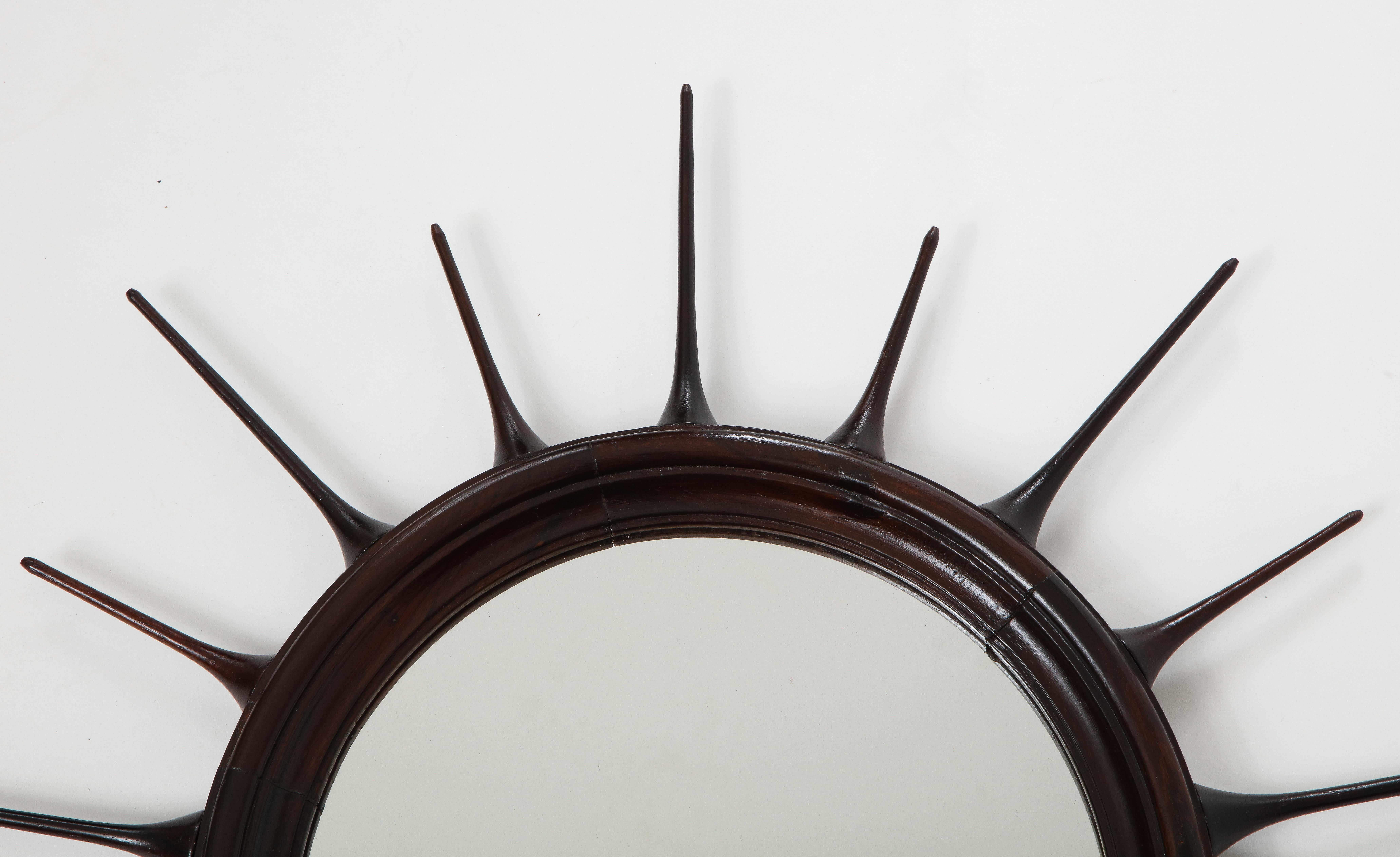 Mid-Century Modern Wood Sunburst Mirror, Brazil, 1950s 1