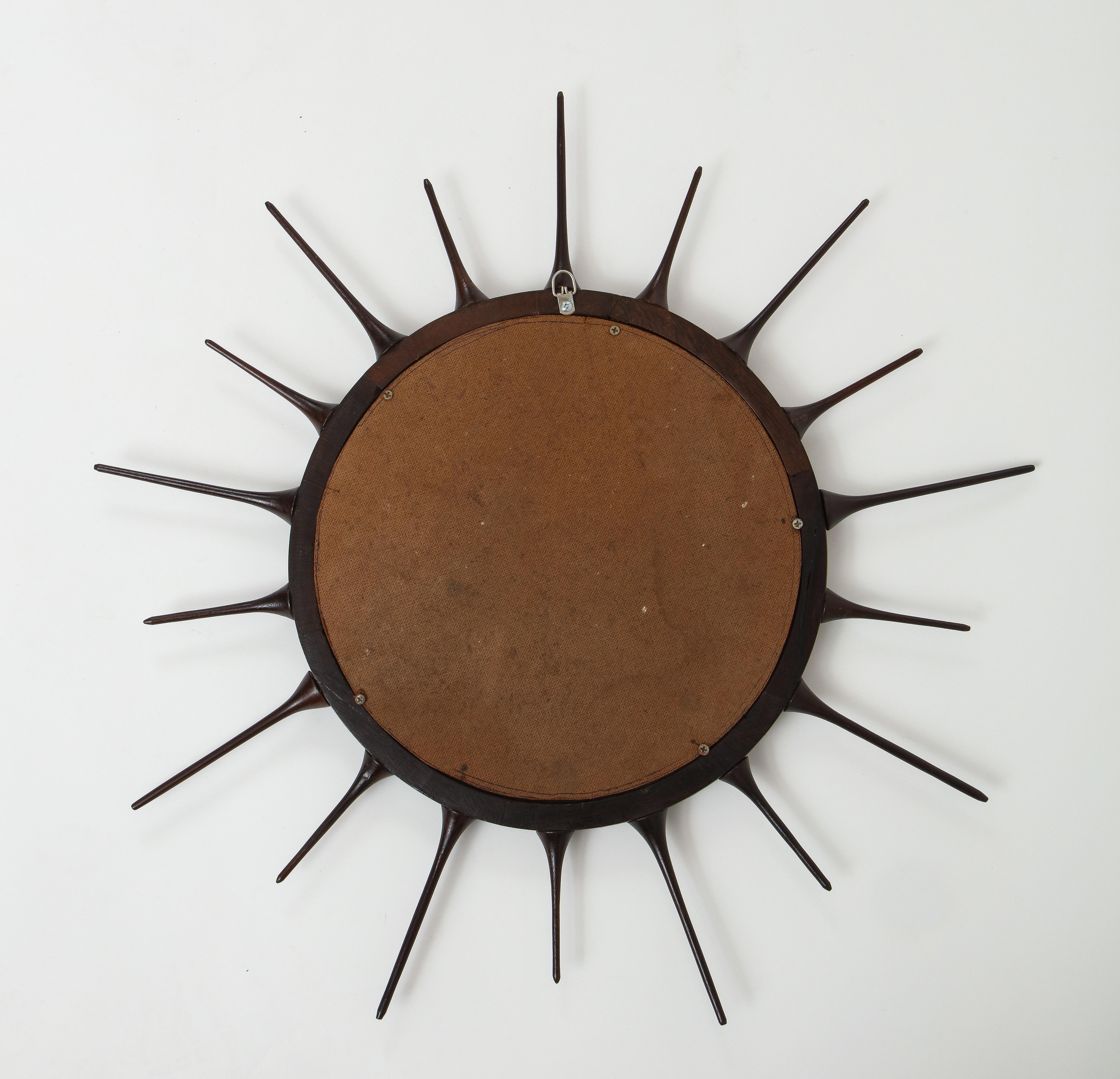 Mid-Century Modern Wood Sunburst Mirror, Brazil, 1950s 2
