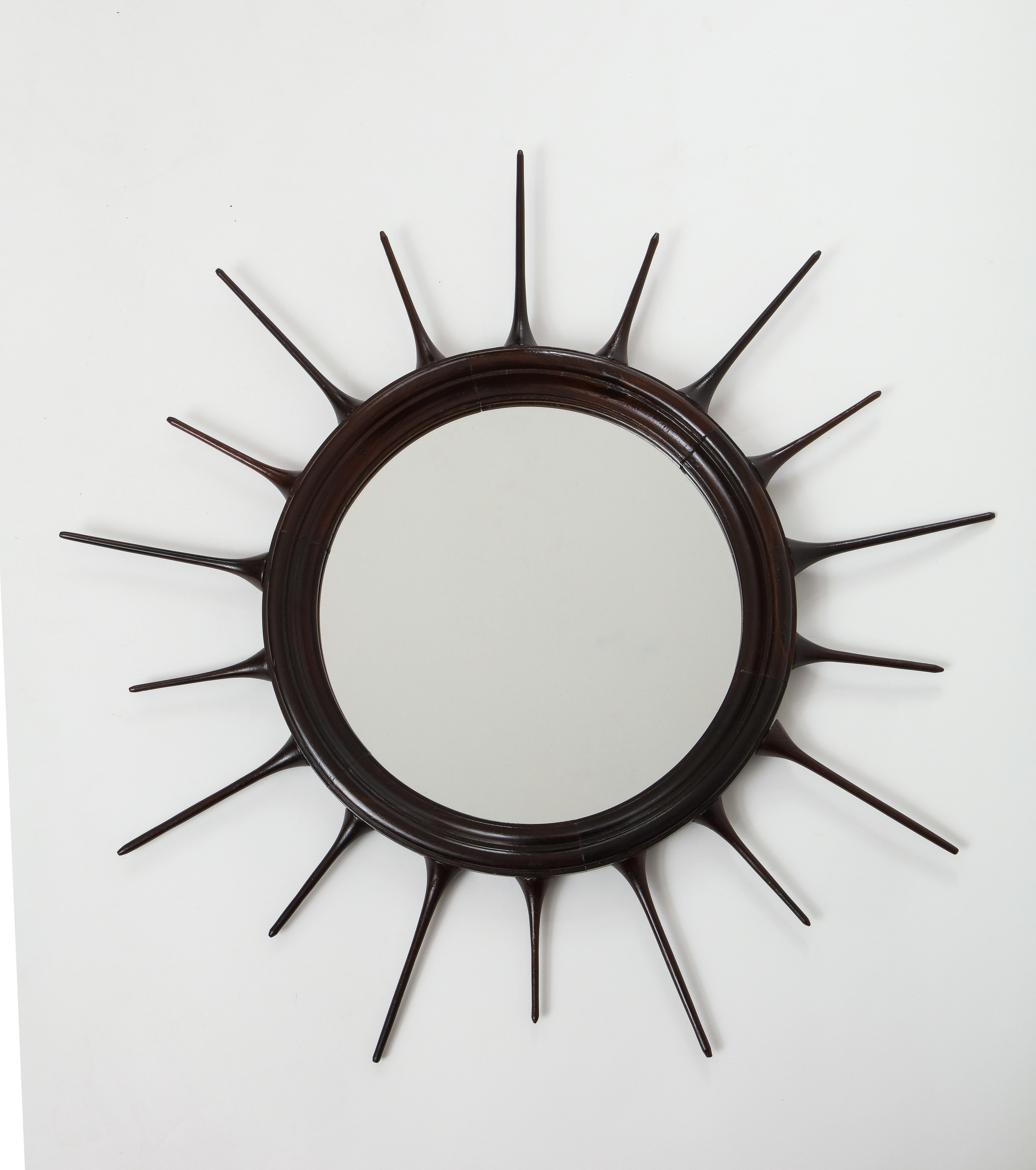 Mid-Century Modern Wood Sunburst Mirror, Brazil, 1950s 3