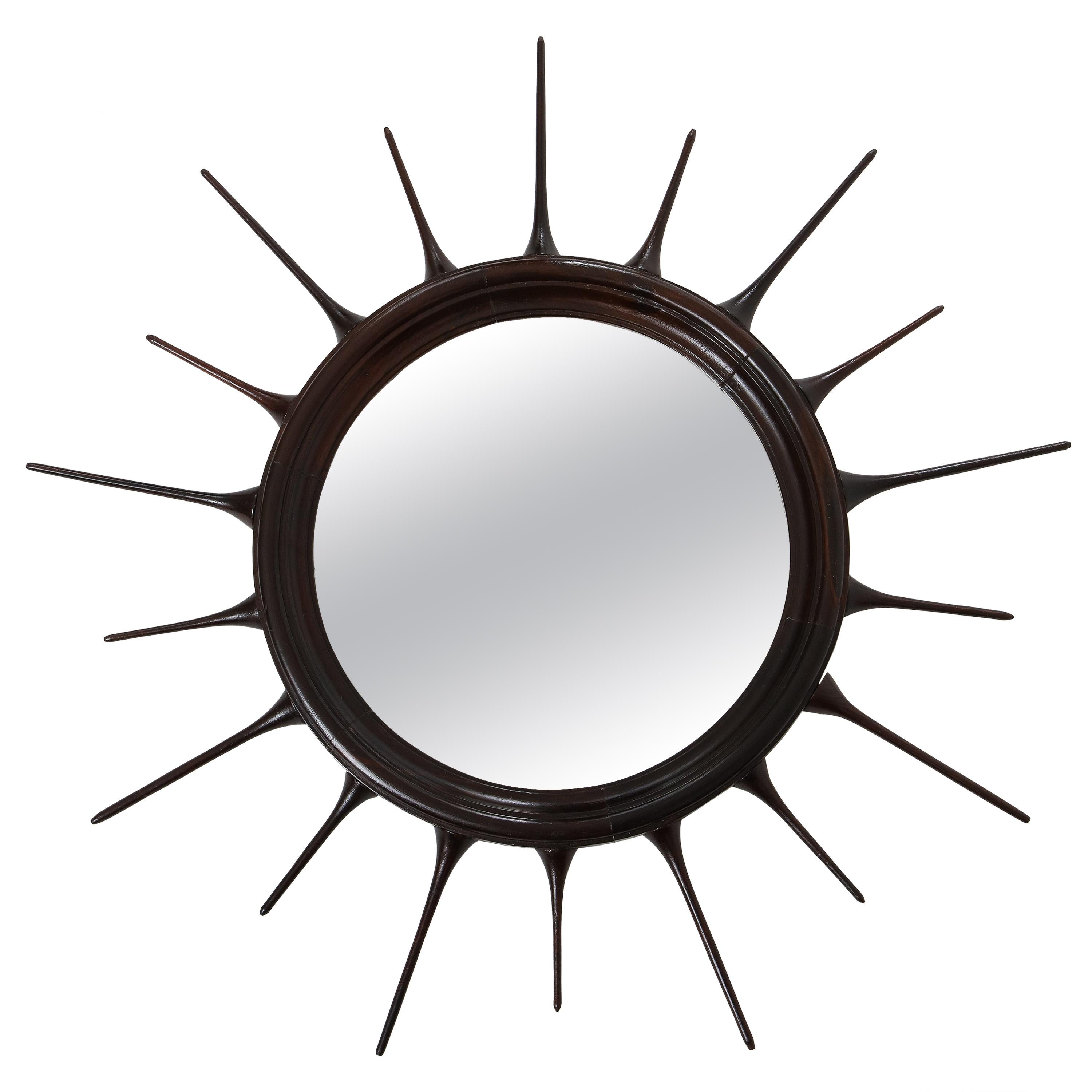 Mid-Century Modern Wood Sunburst Mirror, Brazil, 1950s