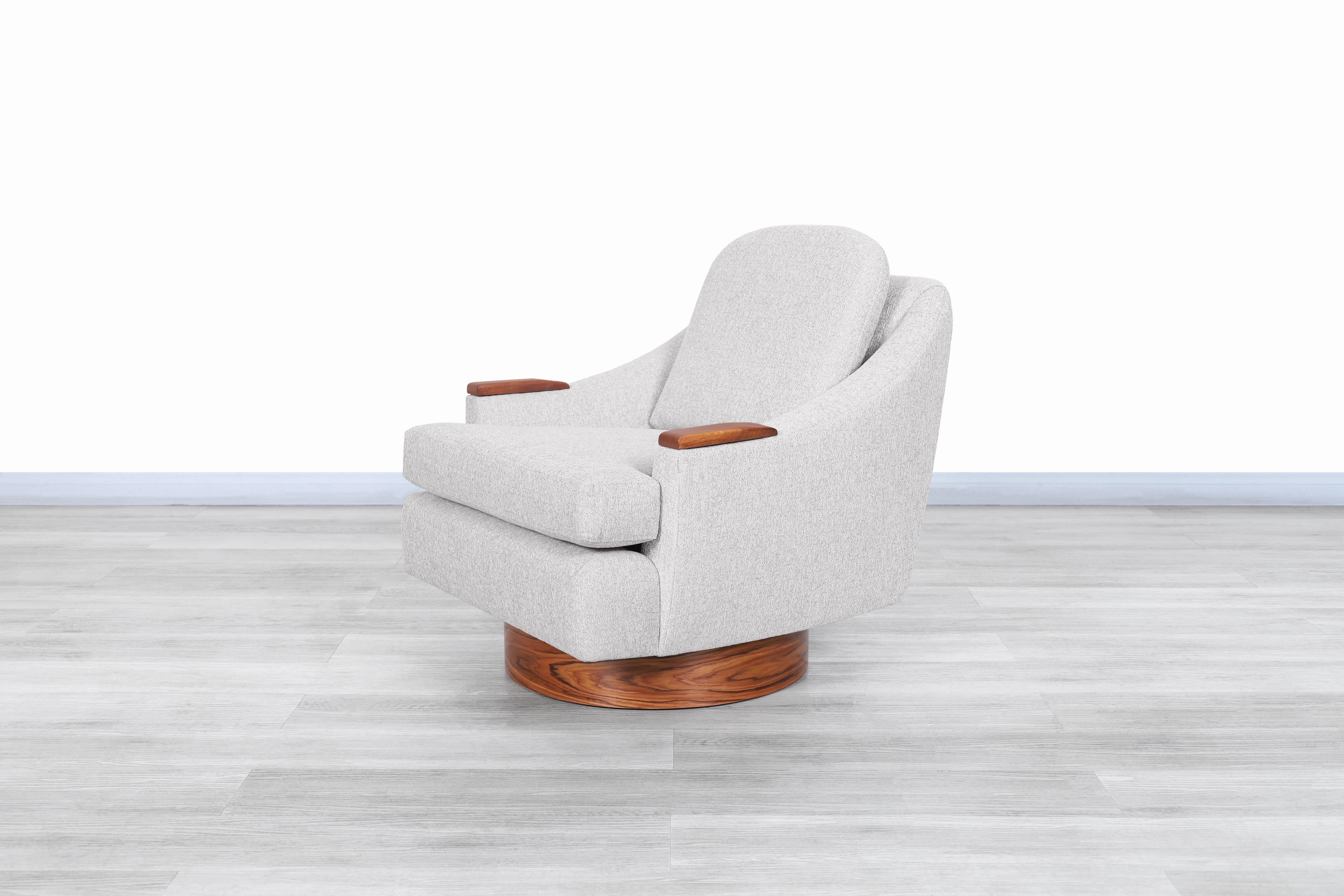 Fabric Mid-Century Modern Rosewood Swivel Lounge Chairs