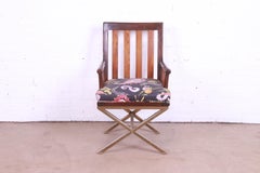 Mid-Century Modern Rosewood, Teak, and Brass X-Base Armchair, circa 1970s