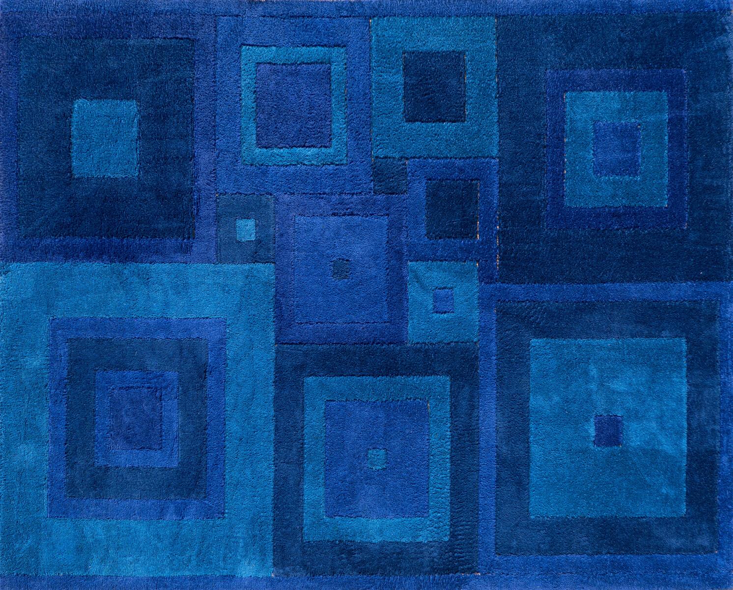 Ross Littell blauer 'Square Dance'-Teppich aus der Jahrhundertmitte, 1960er Jahre.