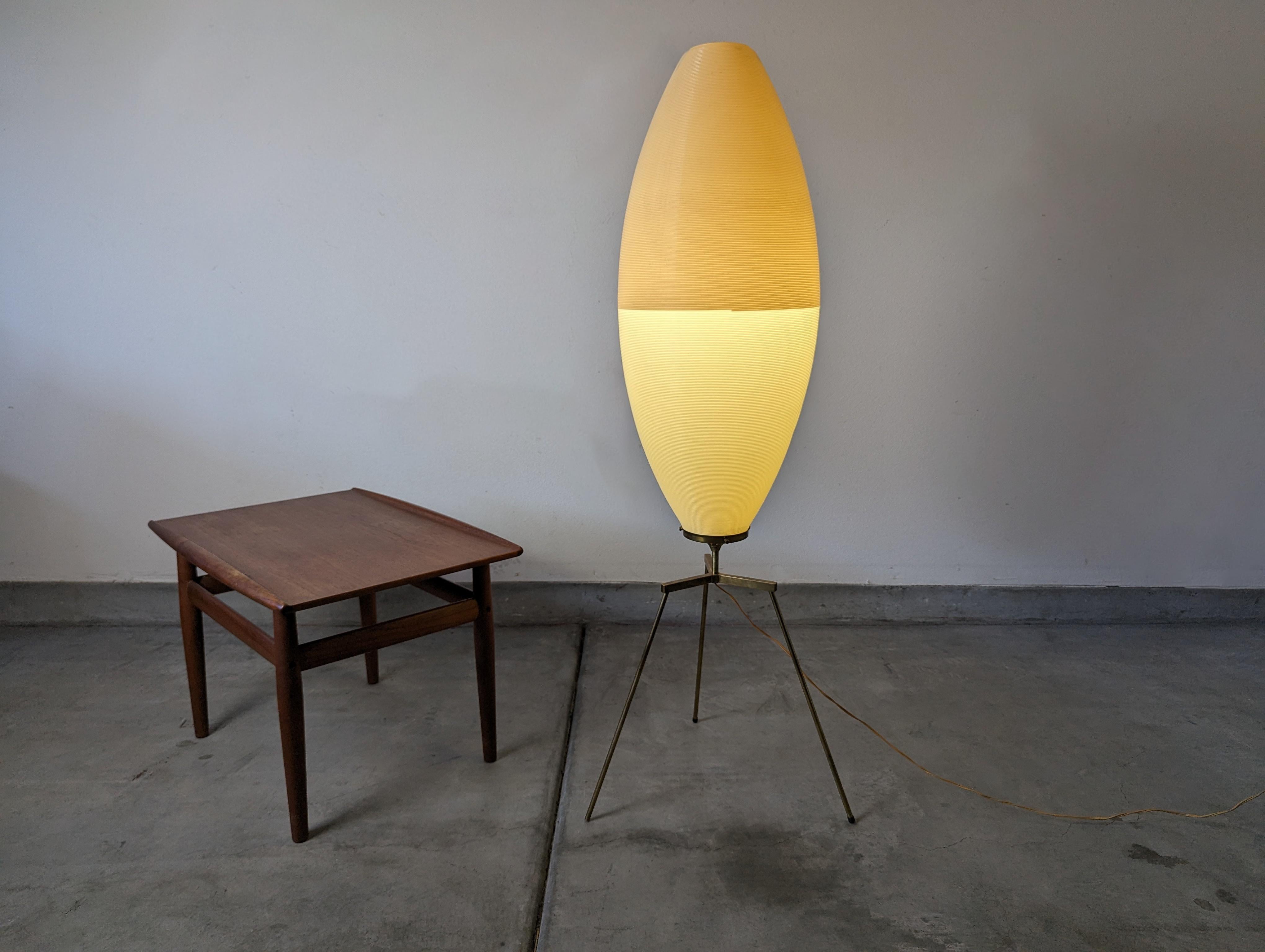 American Mid Century Modern Rotaflex Brass & Plastic Tripod Floor Lamp, c1960s For Sale