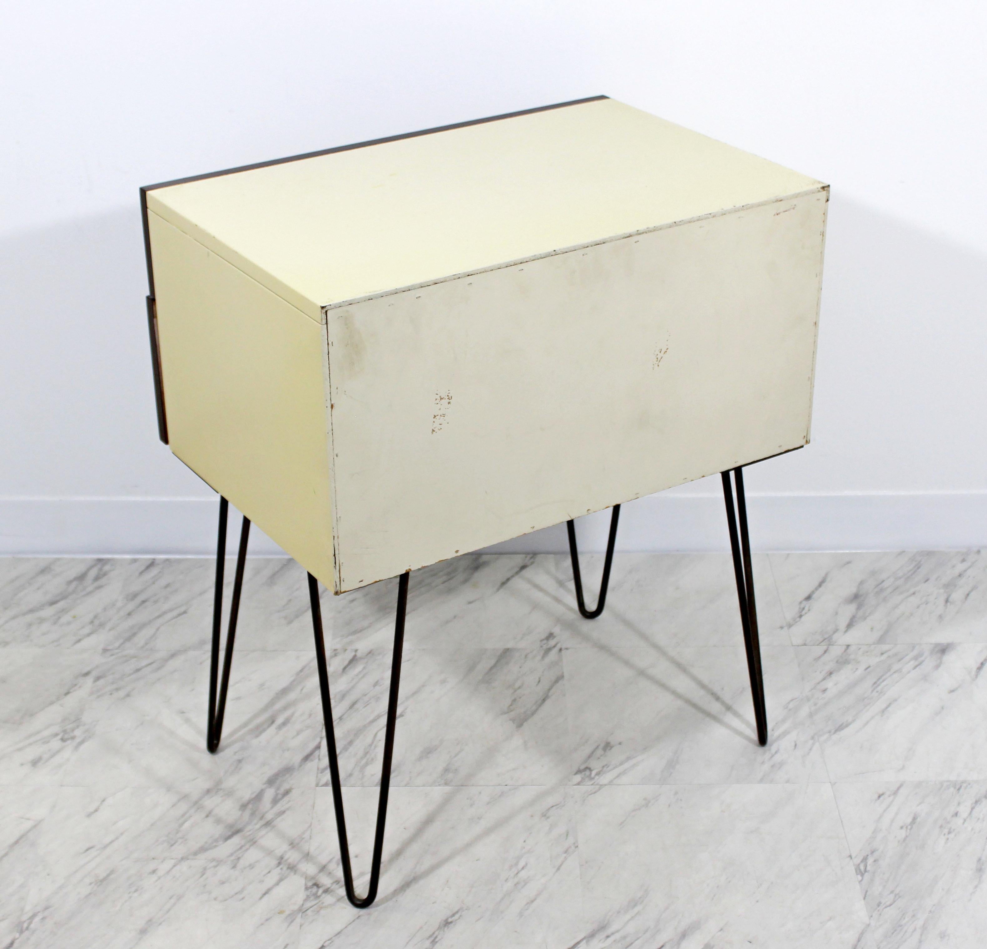 Mid-Century Modern Rougier Brown Yellow Side End Table Hairpin Legs, 1960s 4