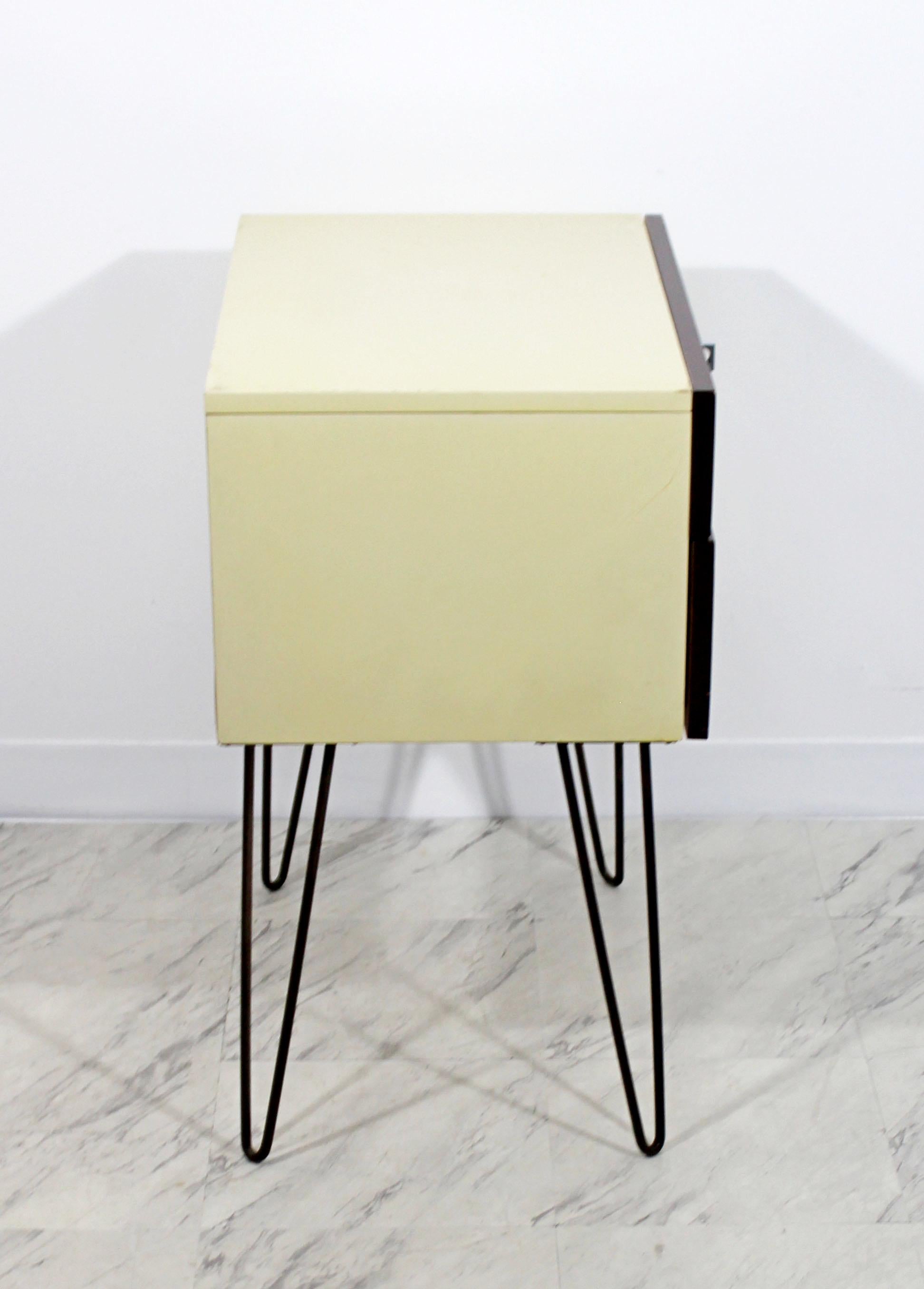 Mid-20th Century Mid-Century Modern Rougier Brown Yellow Side End Table Hairpin Legs, 1960s