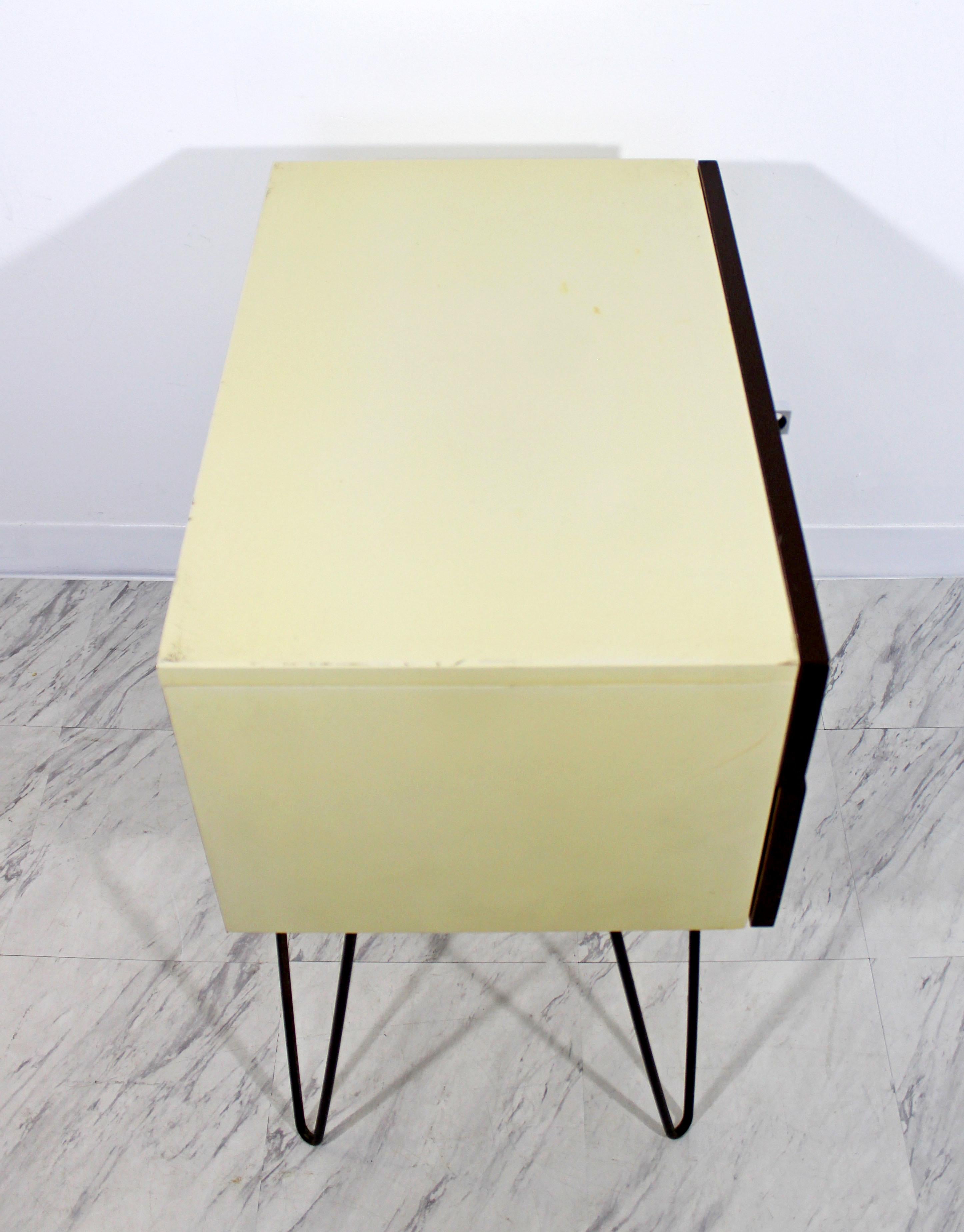 Chrome Mid-Century Modern Rougier Brown Yellow Side End Table Hairpin Legs, 1960s