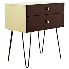 Mid-Century Modern Rougier Brown Yellow Side End Table Hairpin Legs, 1960s