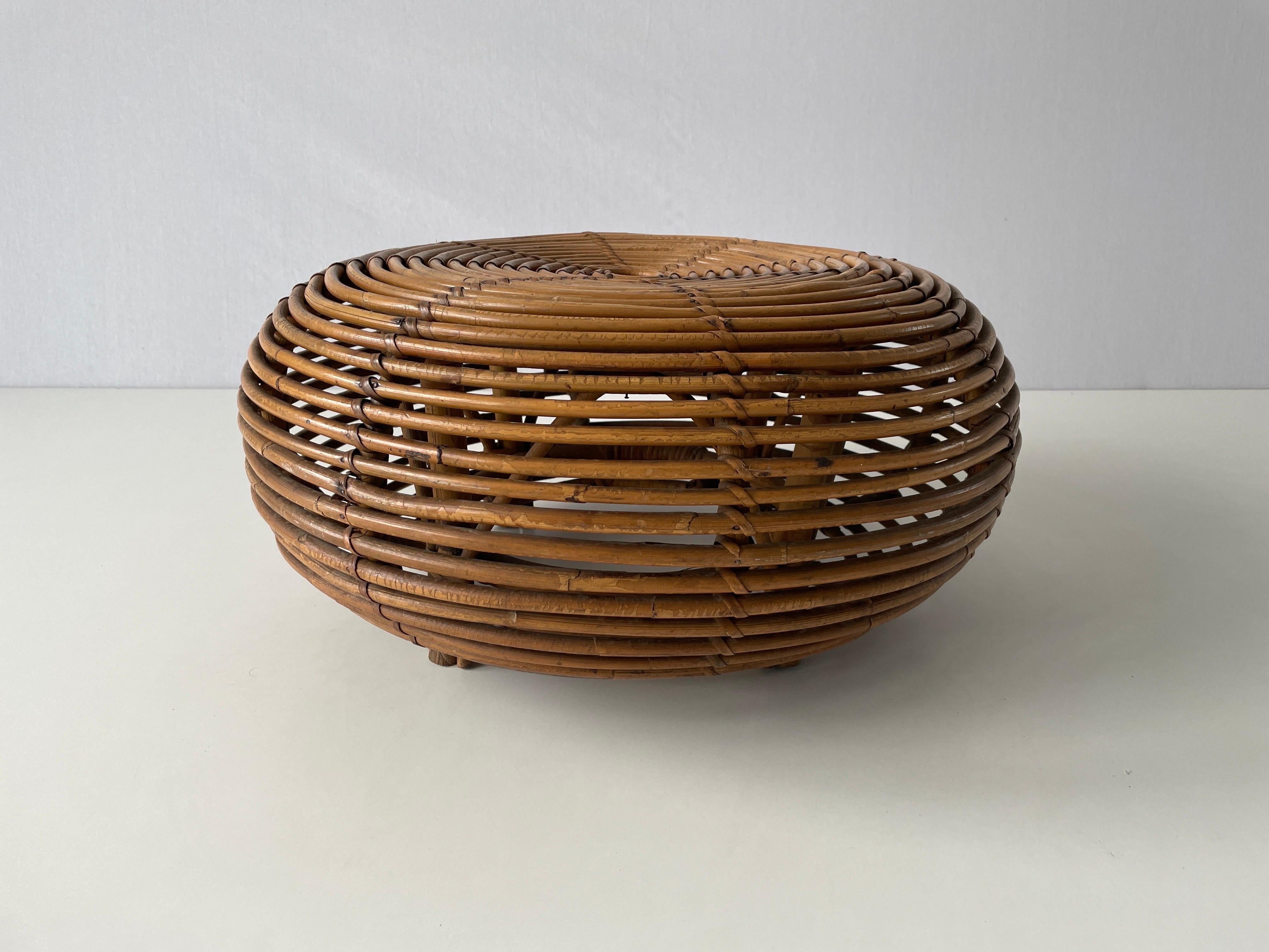 Space Age Mid-century Modern Round Bamboo Pouf, 1960s, Italy