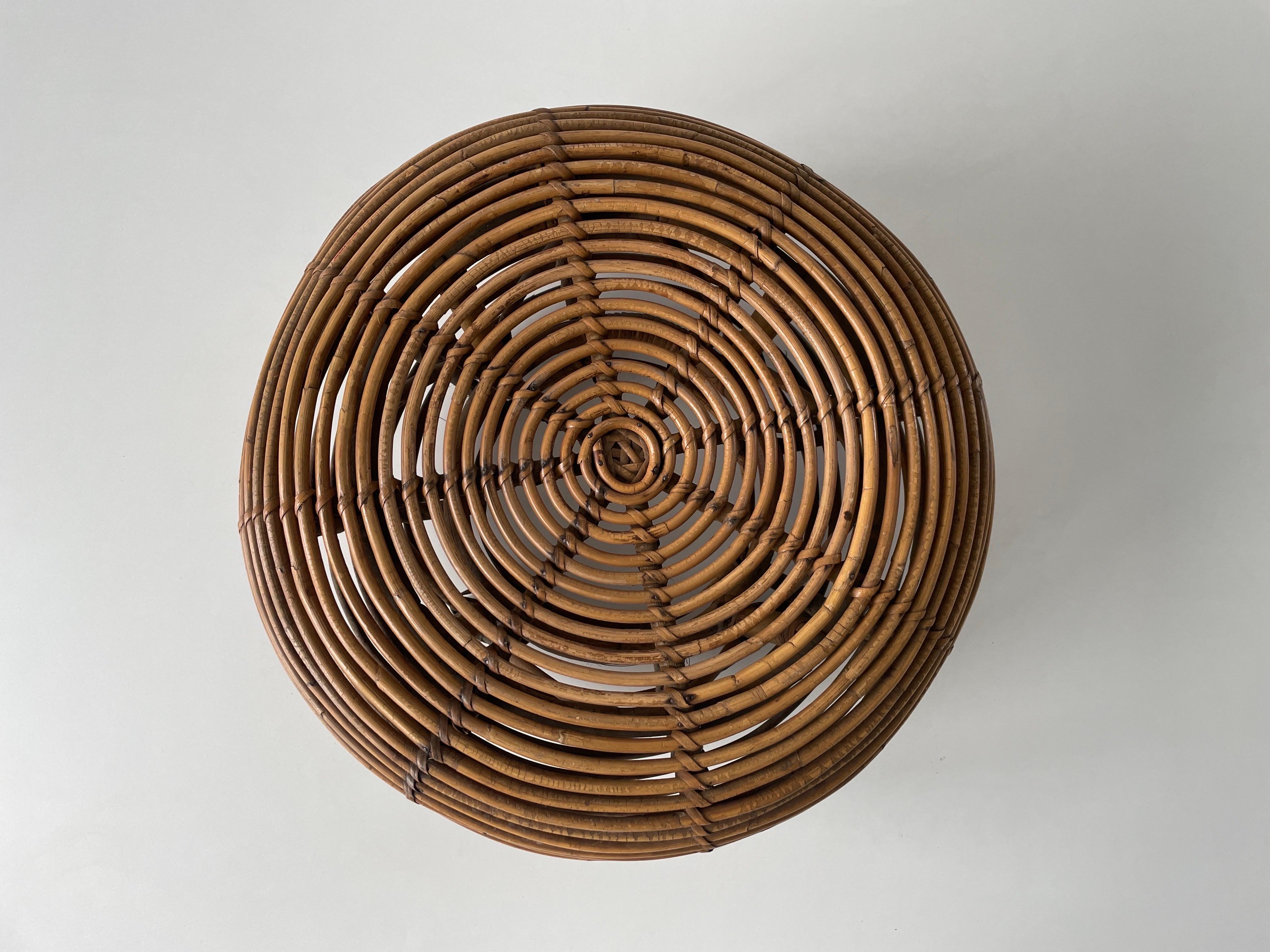 Mid-century Modern Round Bamboo Pouf, 1960s, Italy 1