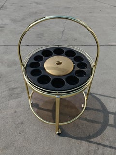 Mid Century Modern Round Bar Cart in brass plated metal, Germany 1970s