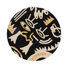 Mid-Century Modern Round Bedside Table Black Contemporary Abstract Pattern