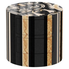 Mid-Century Modern Round Bedside Table Black Contemporary Abstract Pattern 