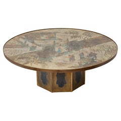 Retro Mid-Century Modern Round Chinoiserie Coffee Table by Philip and Kelvin LaVerne
