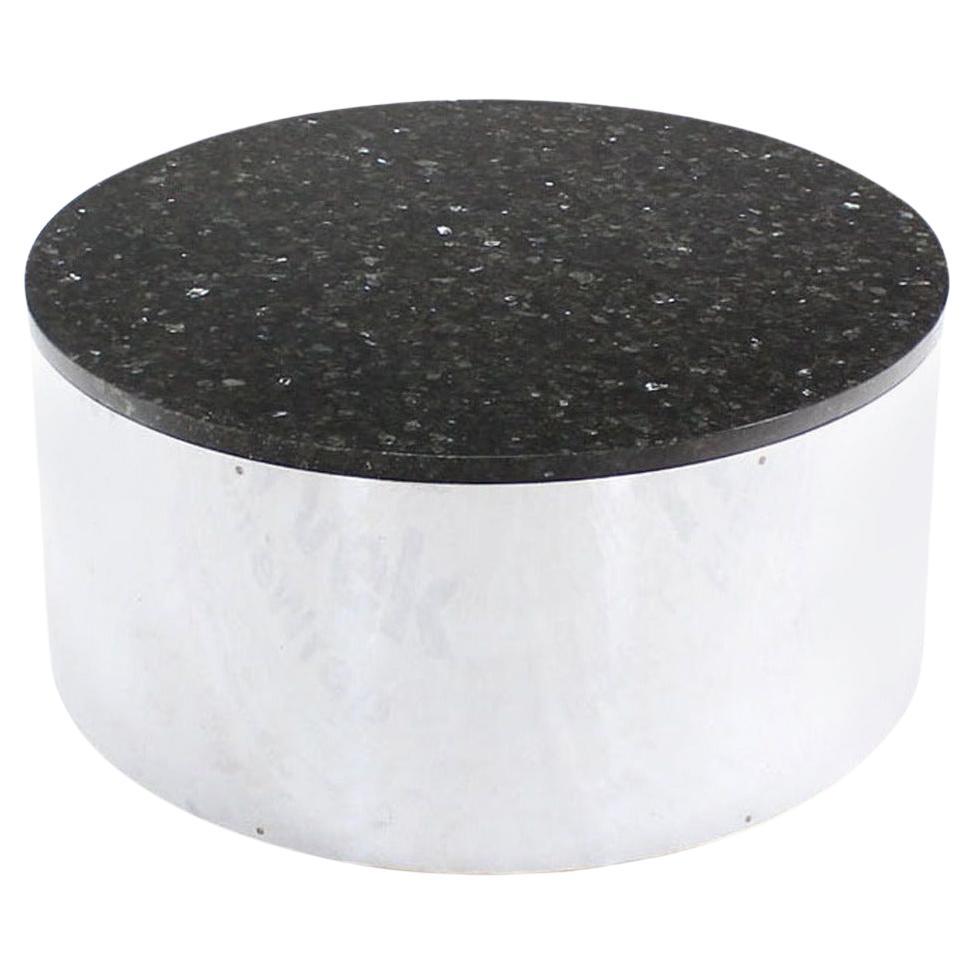 Table basse ronde chromée 30 pouces avec base cylindrique et plateau en granit MINT, mi-siècle moderne