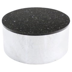 Table basse ronde chromée 30 pouces avec base cylindrique et plateau en granit MINT, mi-siècle moderne