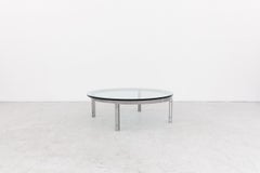 Table basse ronde moderne du milieu du siècle dernier en chrome et verre plaqué par Metaform, années 1970