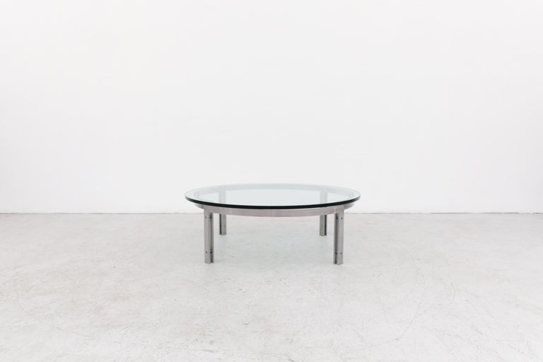 Dutch Mid-Century Modern Round Chrome and Plate Glass Coffee Tables by Metaform For Sale