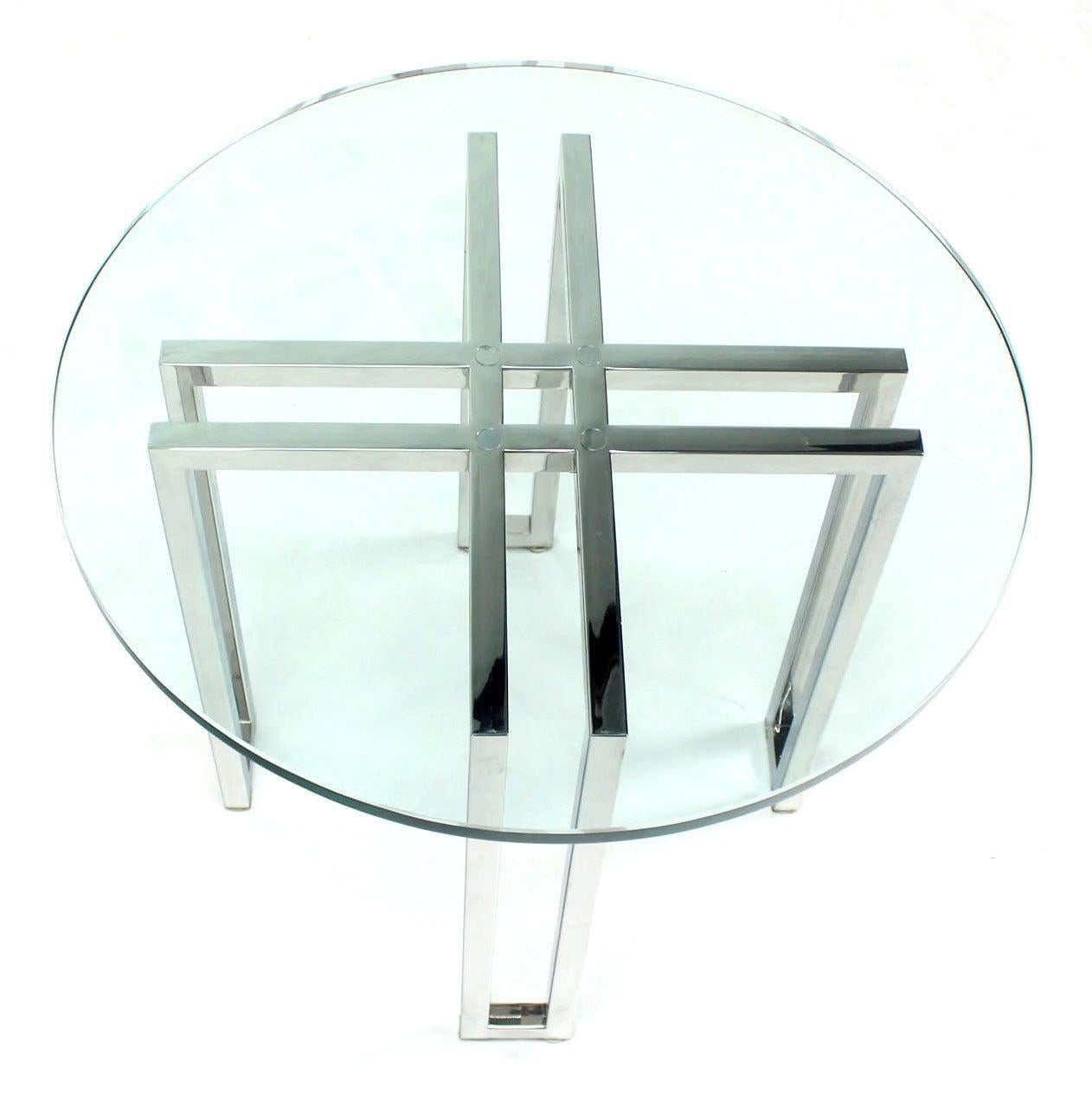 Verre The Moderns Round Chrome Base Glass Top Side End Center Lamp Stand en vente