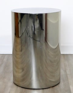 Mid-Century Modern Round Chrome Drum Pedestal Display Stand Paul Mayan Era 1960s