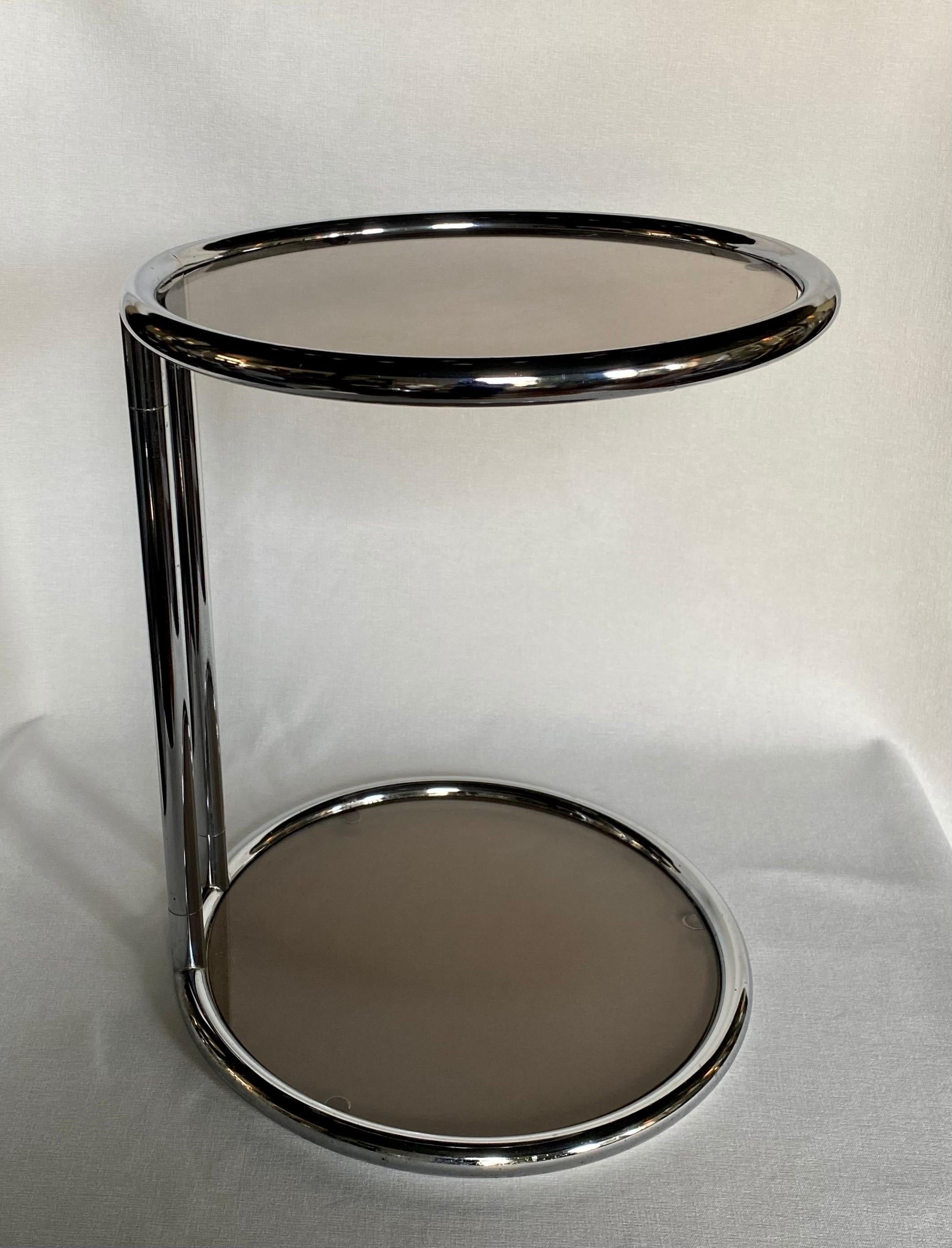 Mid-Century Modern Mid Century Modern Round Chrome & Glass Drinks Table in the Style of Eileen Gray