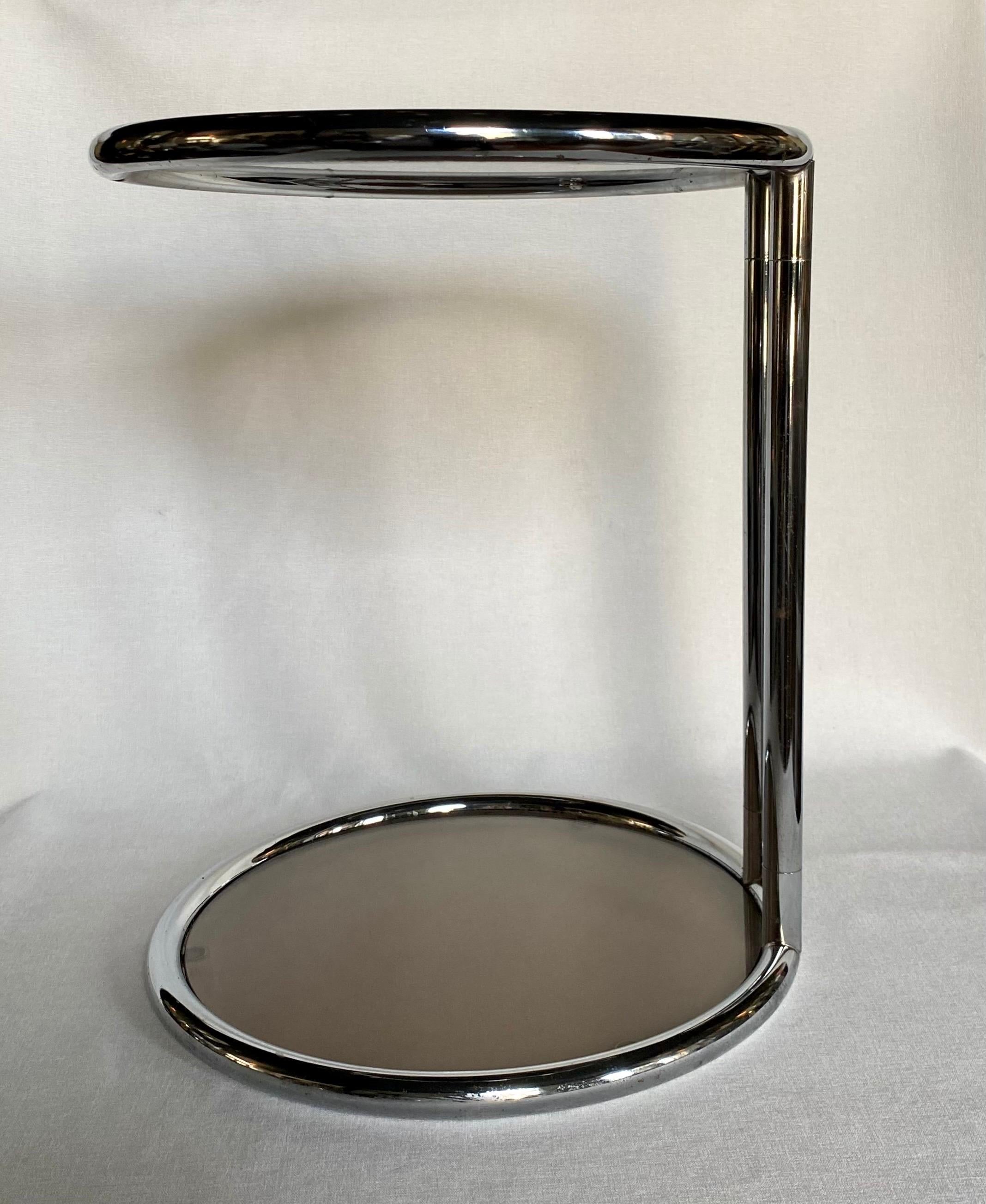 Anodized Mid Century Modern Round Chrome & Glass Drinks Table in the Style of Eileen Gray