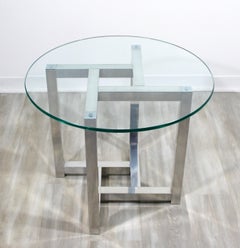 Mid-Century Modern Round Chrome & Glass Milo Baughman Side End Table, 1970s