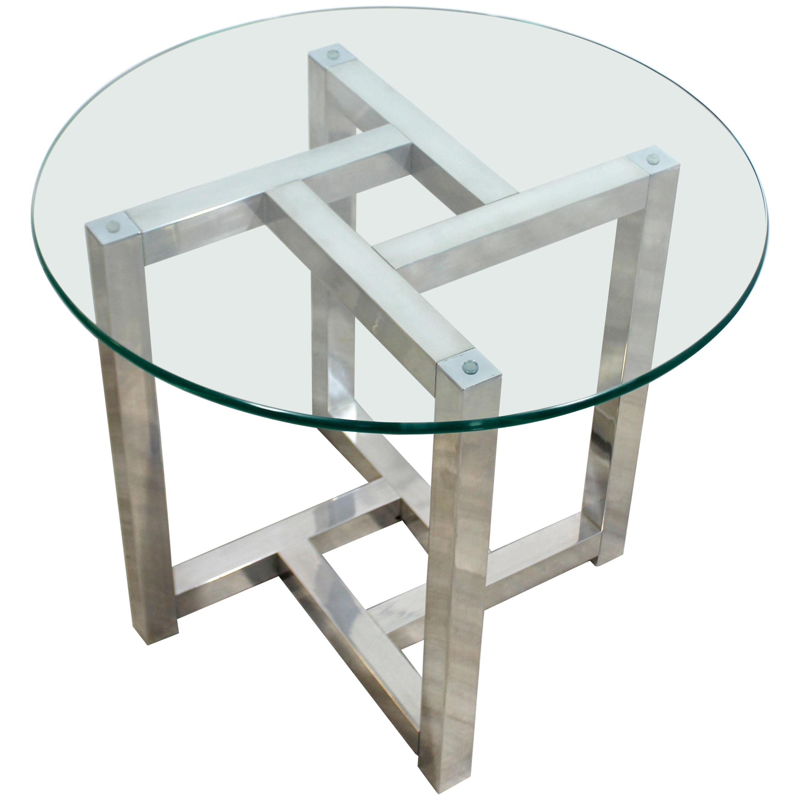 Mid-Century Modern Round Chrome 
Glass Milo Baughman Side End Table, 1970s