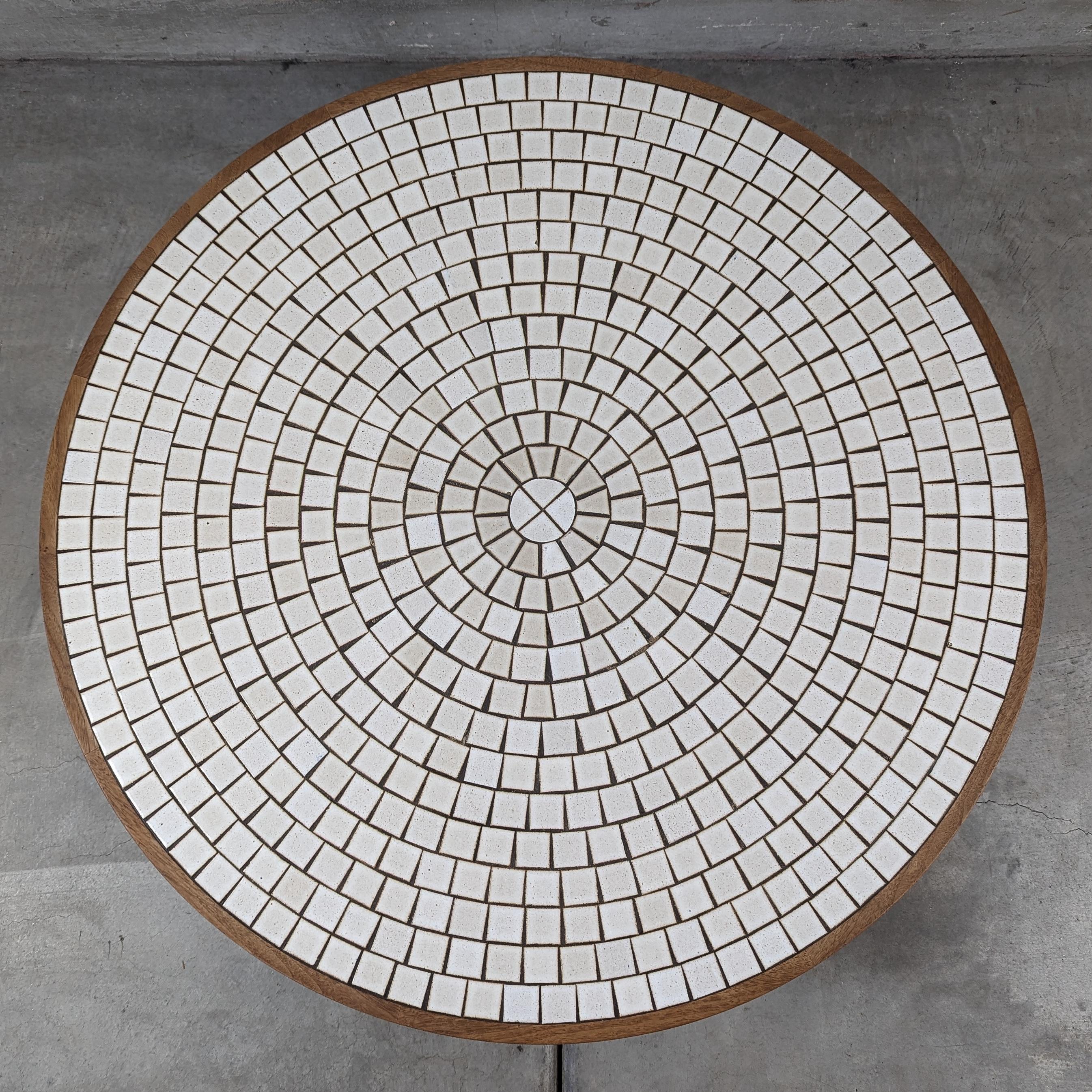 Walnut Mid Century Modern Round Coffee Table w/ Tile Top by Gordon & Jane Martz, c1960s For Sale