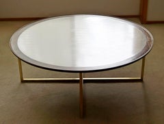 Mid Century Modern Round Coffee Table White Top Brass Base by Dunbar 1960s