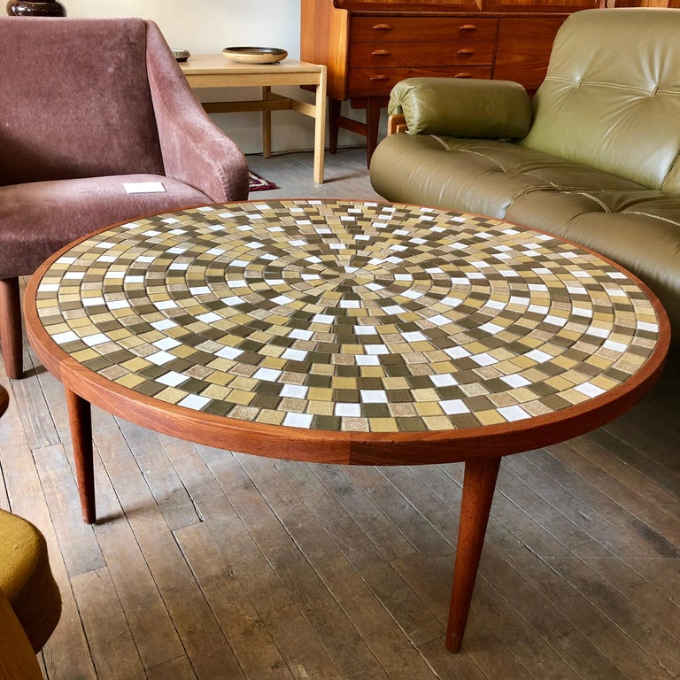 MidCentury Modern Round Coffee Table with Tile Top by Gordon and Jane