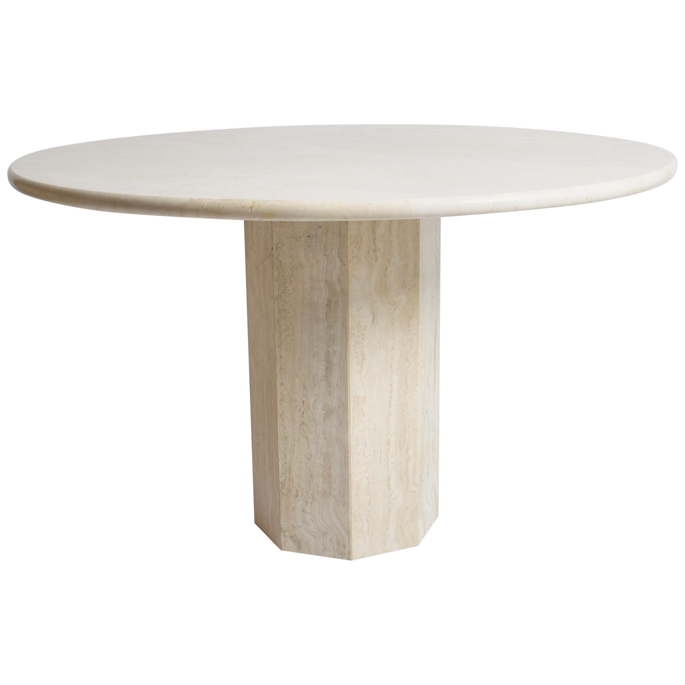 Mid-Century Modern Round Cream Travertine Dining Table, Italy, 1970