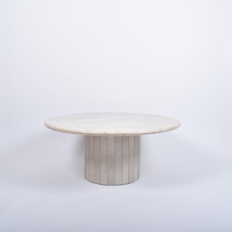 MidCentury Modern Round Cream Travertine Pedestal Coffee Table, 1970, Italy at 1stDibs cream