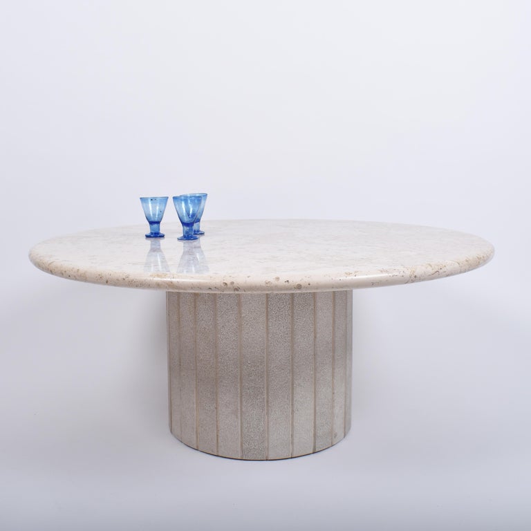 MidCentury Modern Round Cream Travertine Pedestal Coffee Table, 1970, Italy at 1stDibs cream