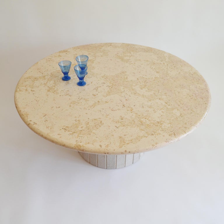 MidCentury Modern Round Cream Travertine Pedestal Coffee Table, 1970, Italy at 1stDibs cream