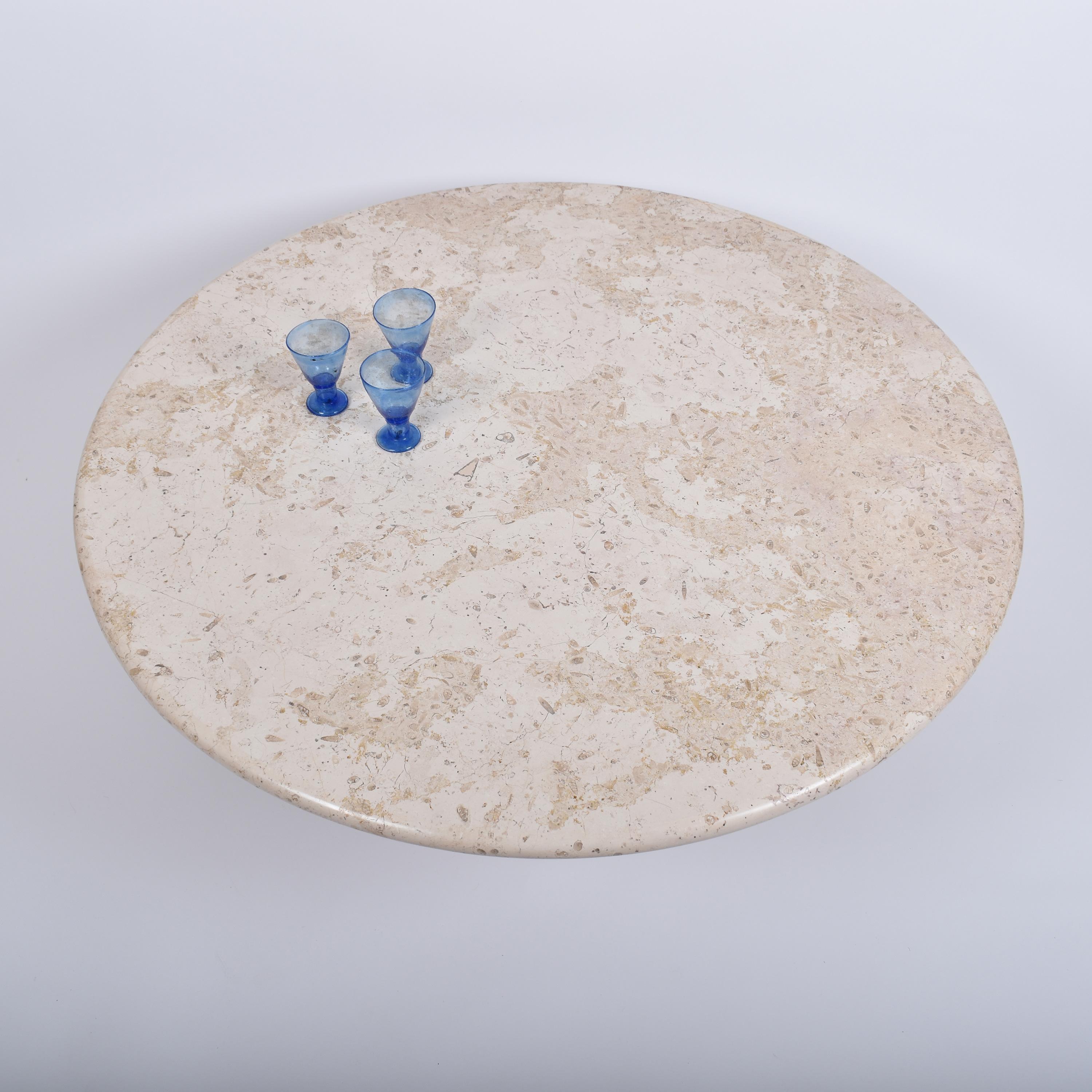 Mid-Century Modern Round Cream Travertine Pedestal Coffee Table, 1970, Italy 1