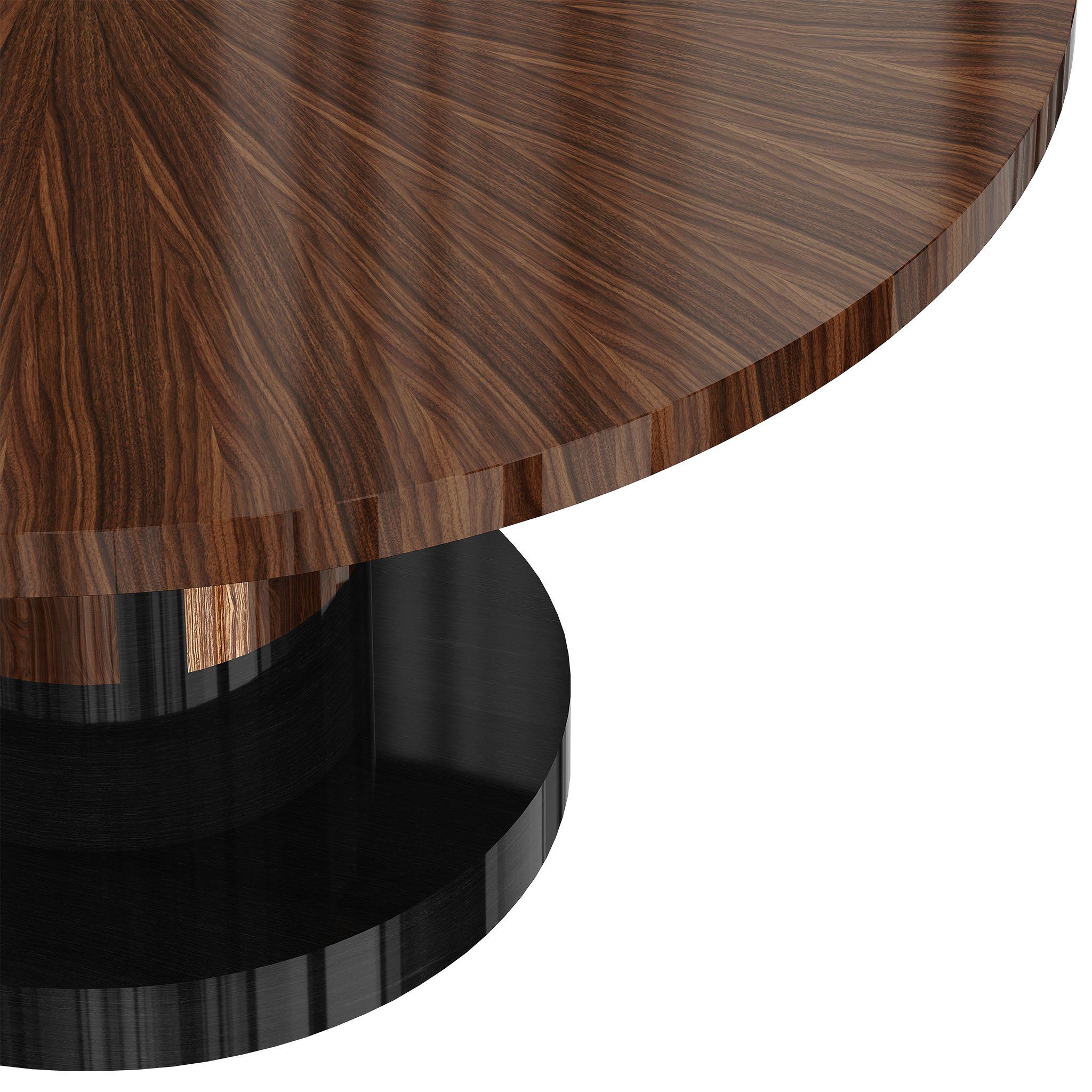 Mid-Century Modern Table de salle à manger ronde mi-siècle moderne avec piédestal en marqueterie de bois foncé en vente