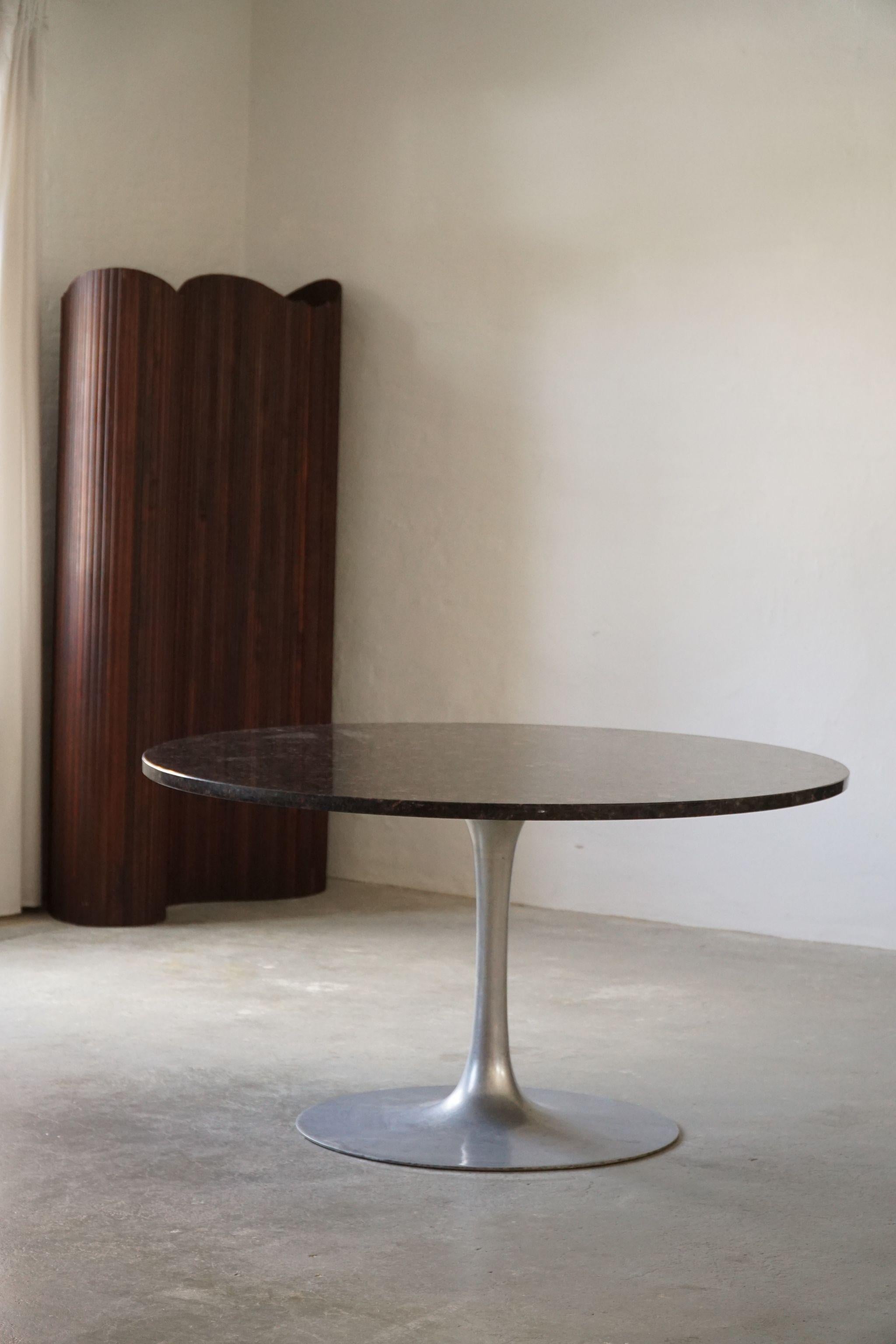 Steel Mid-Century Modern, Round Dining Table in Granite, Tulip Style, Made in 1970s